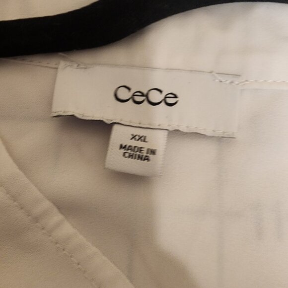 Cece Elbow Sleeve Open Collar Blouse NWT White XXL Faint Discoloration - Picture 10 of 12